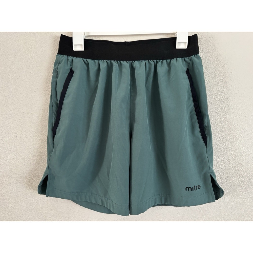 Mitre Men's Small Green Soccer Training Shorts Zip Pockets Athletic